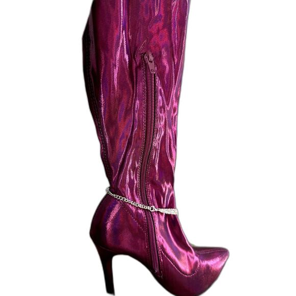 NWD Lady Go Diva Ambient Vibes Thigh High Pink Metallic Boot Coquette Size 6.5 - Picture 5 of 10